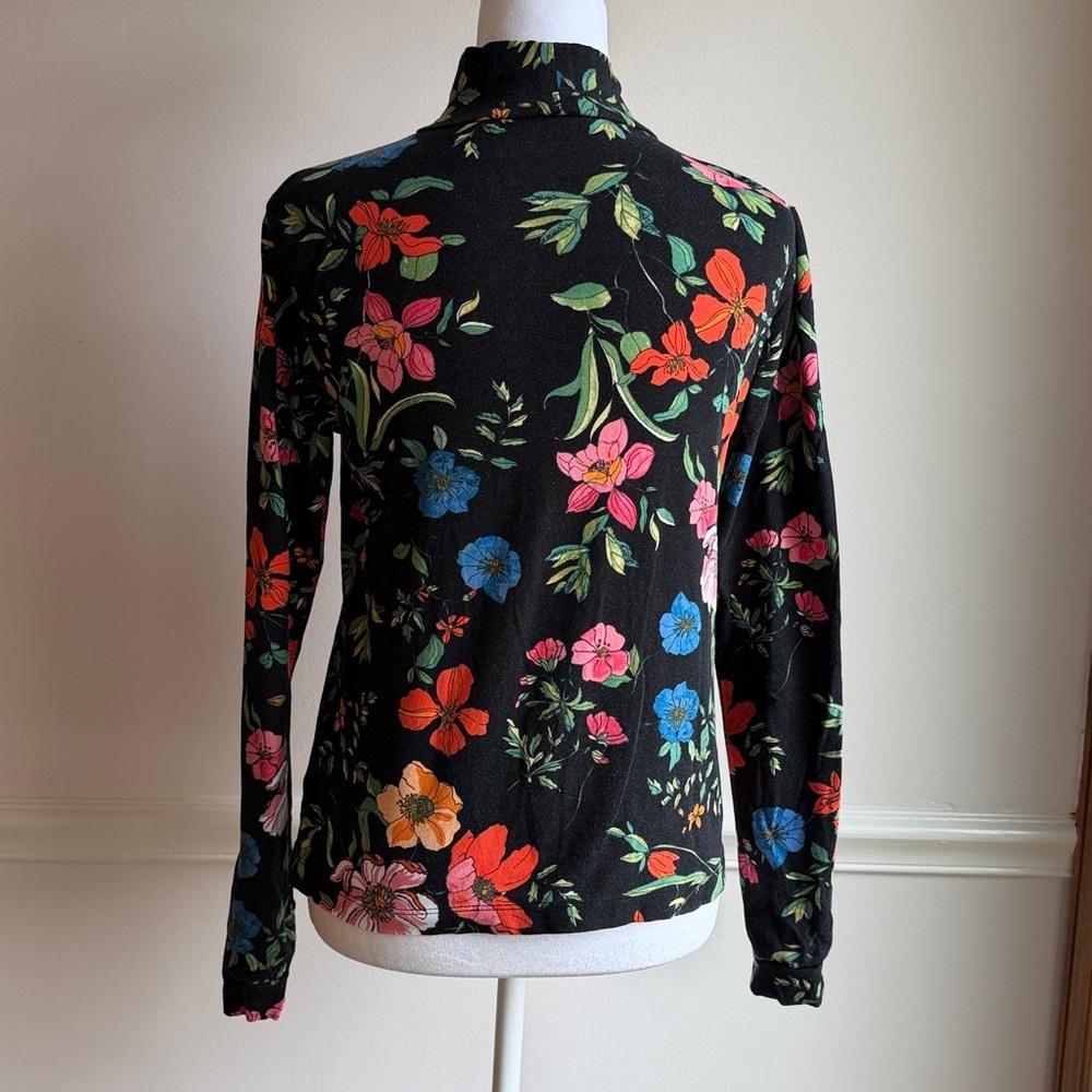 Maeve Anthropologie Black floral turtleneck T-shirt fabric long sleeve XS EUC - Picture 5 of 8